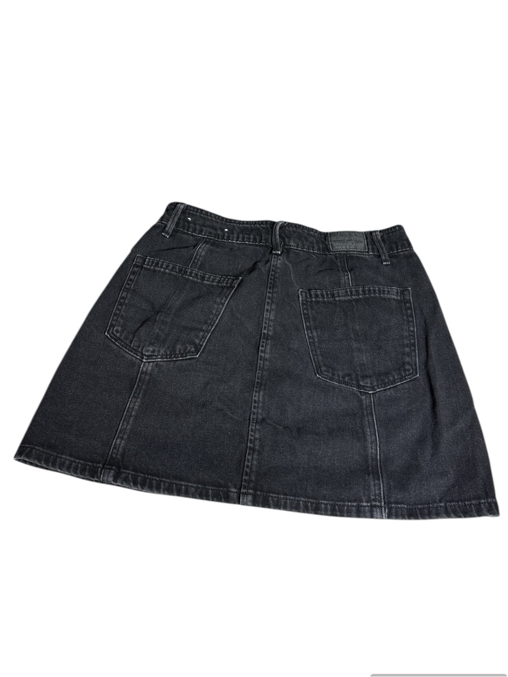 American Eagle High Waisted Button Fly Seam Detail A Line Denim Mini Skirt - Picture 3 of 7